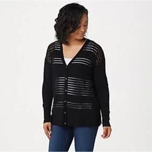 NWT H By Halston Women's Transparent Striped Boyfriend Cardigan Sweater Sz XL